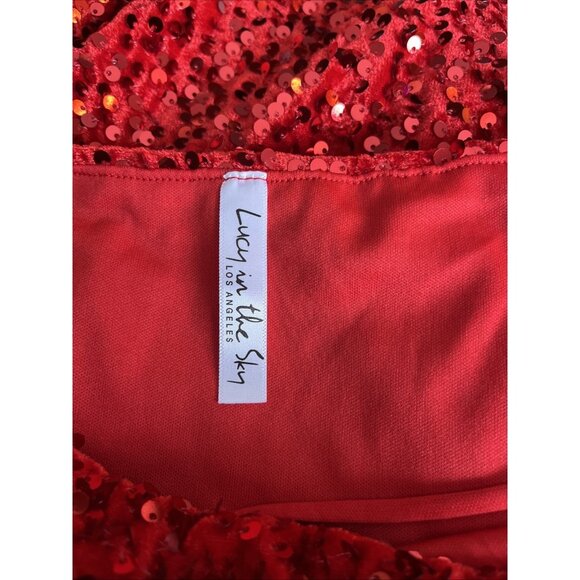 Lucy in the Sky Red Velvet Sequin Skinny Strap Mini Dress XL Holiday NYE Bodycon - Picture 3 of 4